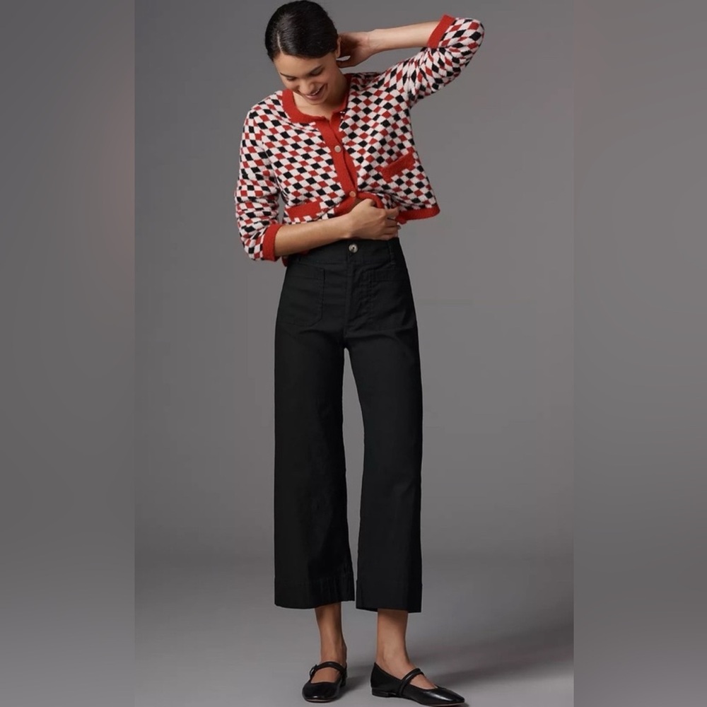 NWT MAEVE‎ ANTHROPOLOGIE The Colette Magic Fabric Crop Wide-Leg Pants Black 27 - Picture 2 of 16